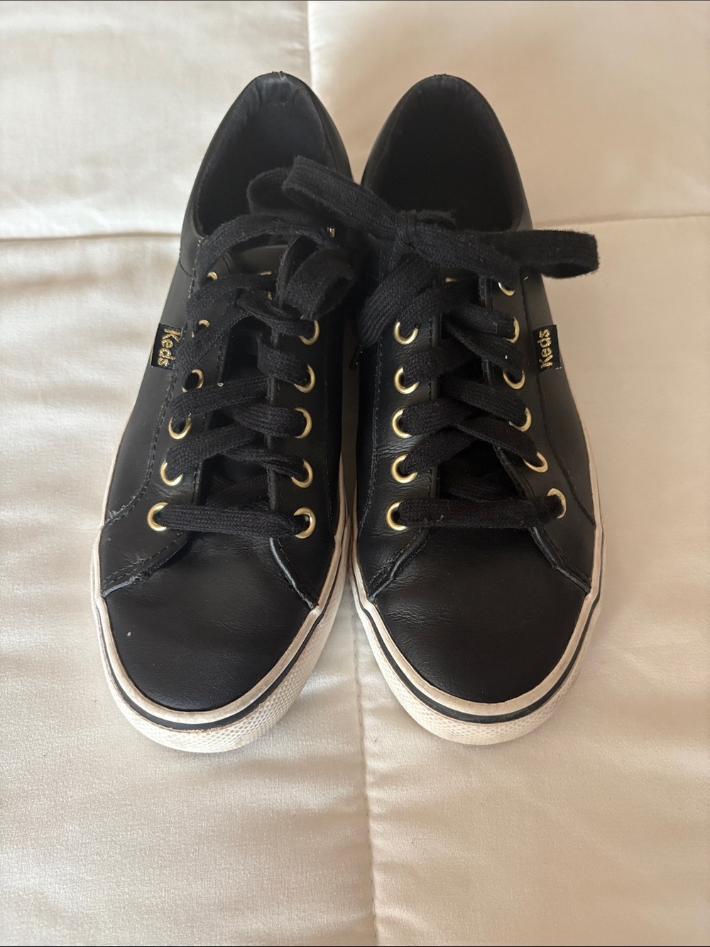 Keds Black Leather Sneakers with Gold Eyelets